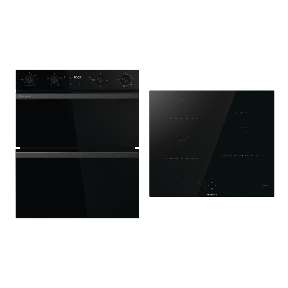 Hisense Built-Under Electric Double Oven and 60cm Induction Hob Pack, Black, A Rated