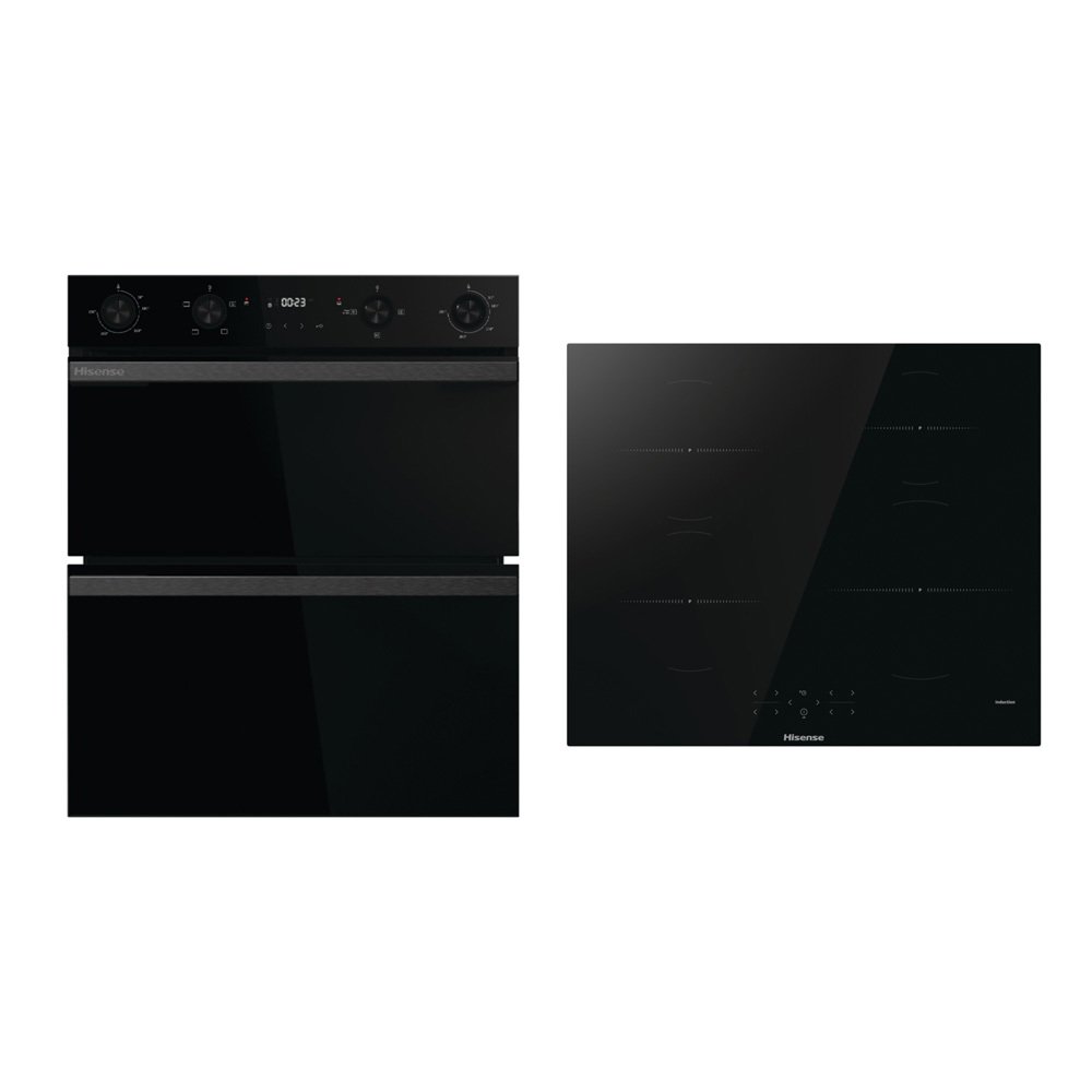 Hisense Built-Under Electric Double Oven and 60cm Induction Hob Pack, Black, A Rated
