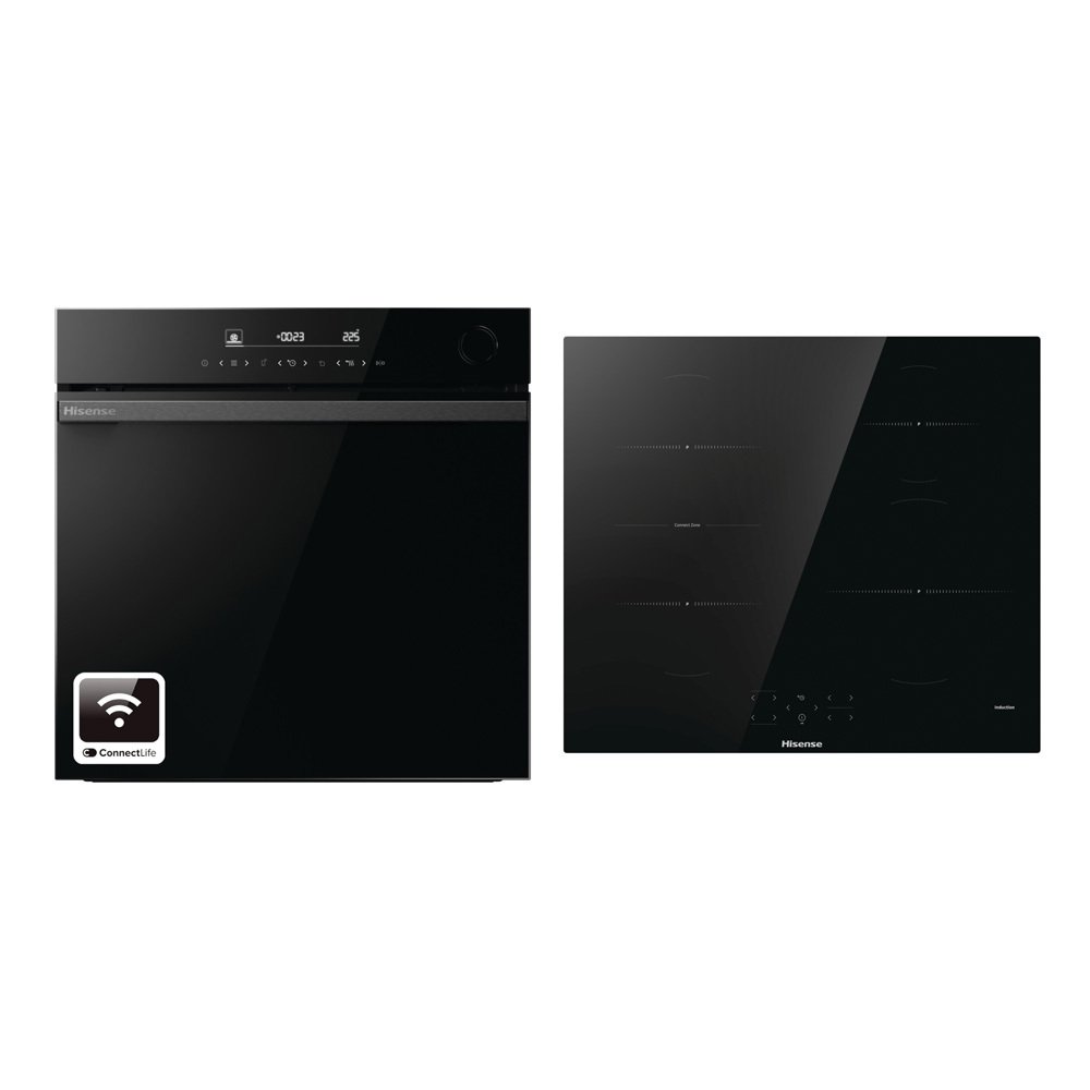 Hisense Built-In Electric Single Oven and 80cm Induction Hob Pack with Pyrolytic Cleaning, Black, A+ Rated