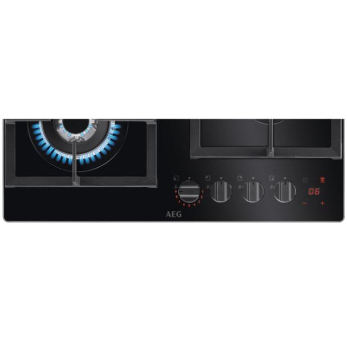AEG HKB64450NB FlameLight 59cm 4 Burner Gas Hob, Black On Glass Marks