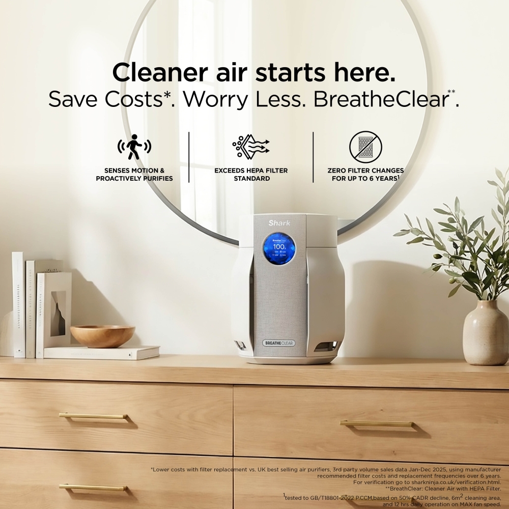 Shark HP062UK BreatheClear Compact Air Purifier with NeverChange6
