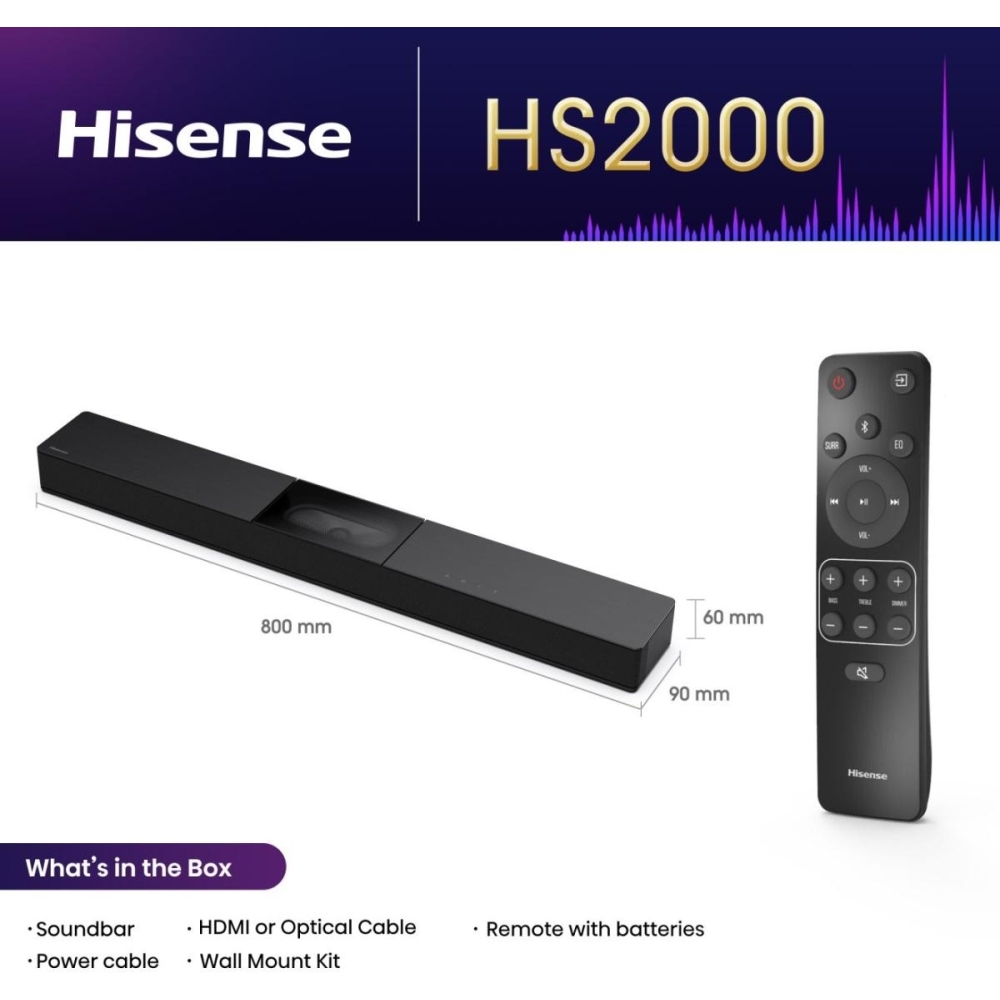 Hisense HS2000 Sound Bar, Black