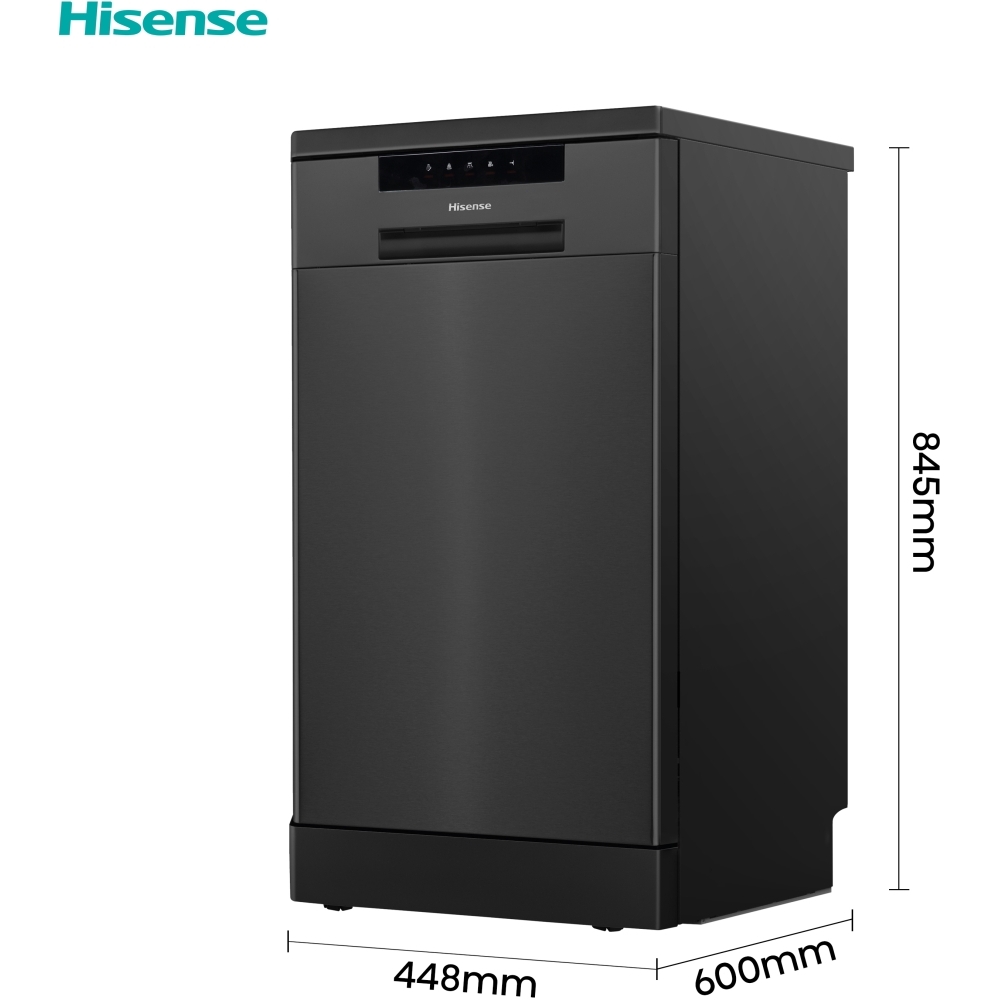 Hisense HS523E15BUK Slimline Dishwasher, 10 Place Settings, Black, E Rated