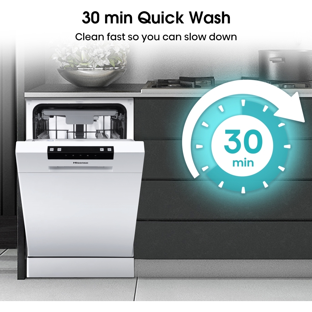 Hisense HS523E15WUK Slimline Dishwasher, 10 Place Settings, White, E Rated