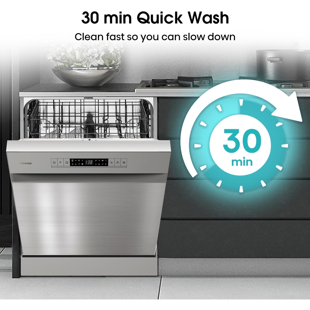 Hisense HS622E90XUK Dishwasher, 13 Place Settings, Stainless Steel, E Rated