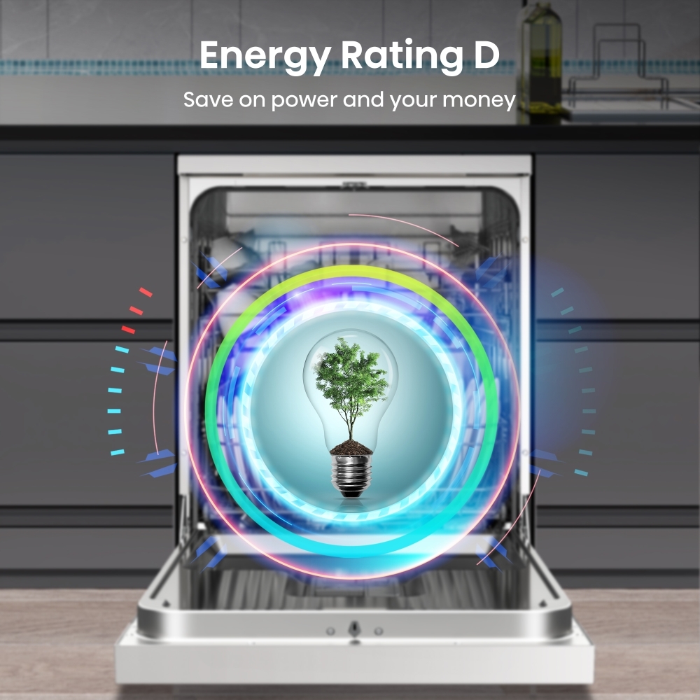 Hisense HS642D90WUK Dishwasher, 14 Place Settings, White, D Rated