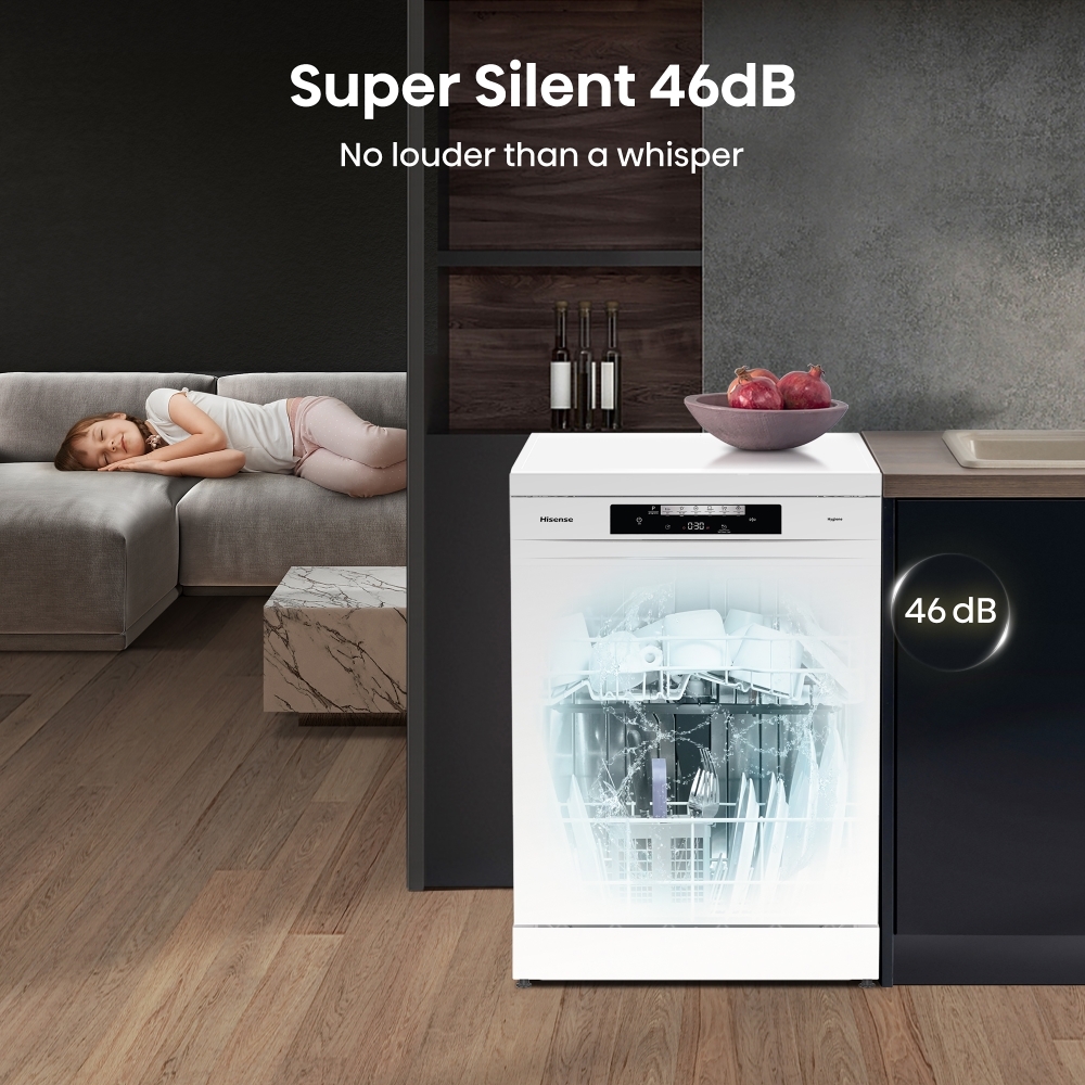 Hisense HS642D90WUK Dishwasher, 14 Place Settings, White, D Rated