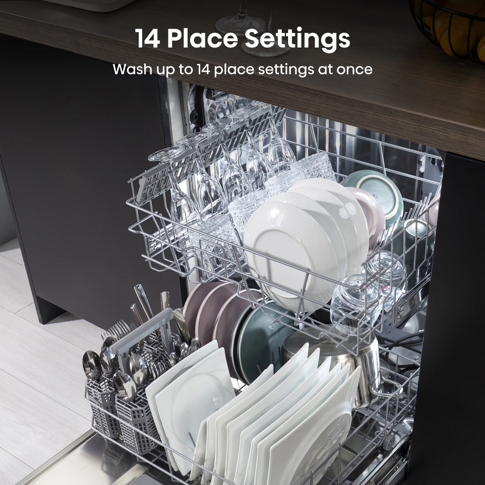 Hisense HS642D90XUK Dishwasher, 14 Place Settings, Stainless Steel, D Rated