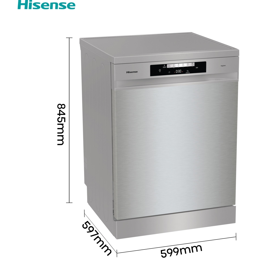 Hisense HS642D90XUK Dishwasher, 14 Place Settings, Stainless Steel, D Rated