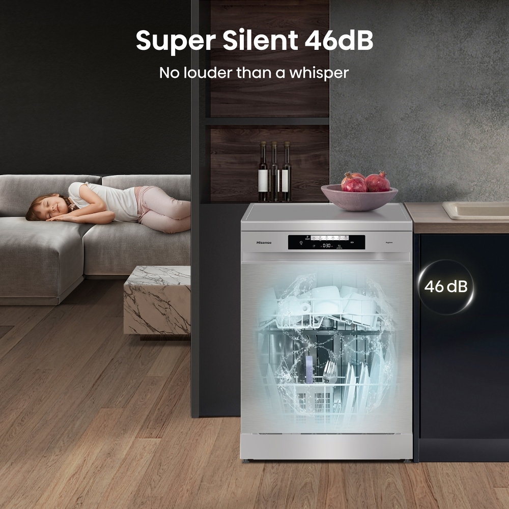 Hisense HS642D90XUK Dishwasher, 14 Place Settings, Stainless Steel, D Rated