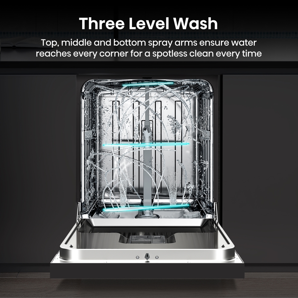 Hisense HS663A90BXUK Dishwasher, 16 Place Settings, Black, A Rated