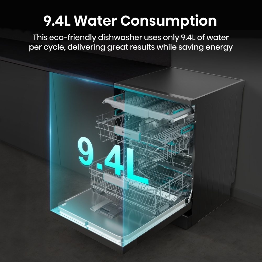 Hisense HS663A90BXUK Dishwasher, 16 Place Settings, Black, A Rated