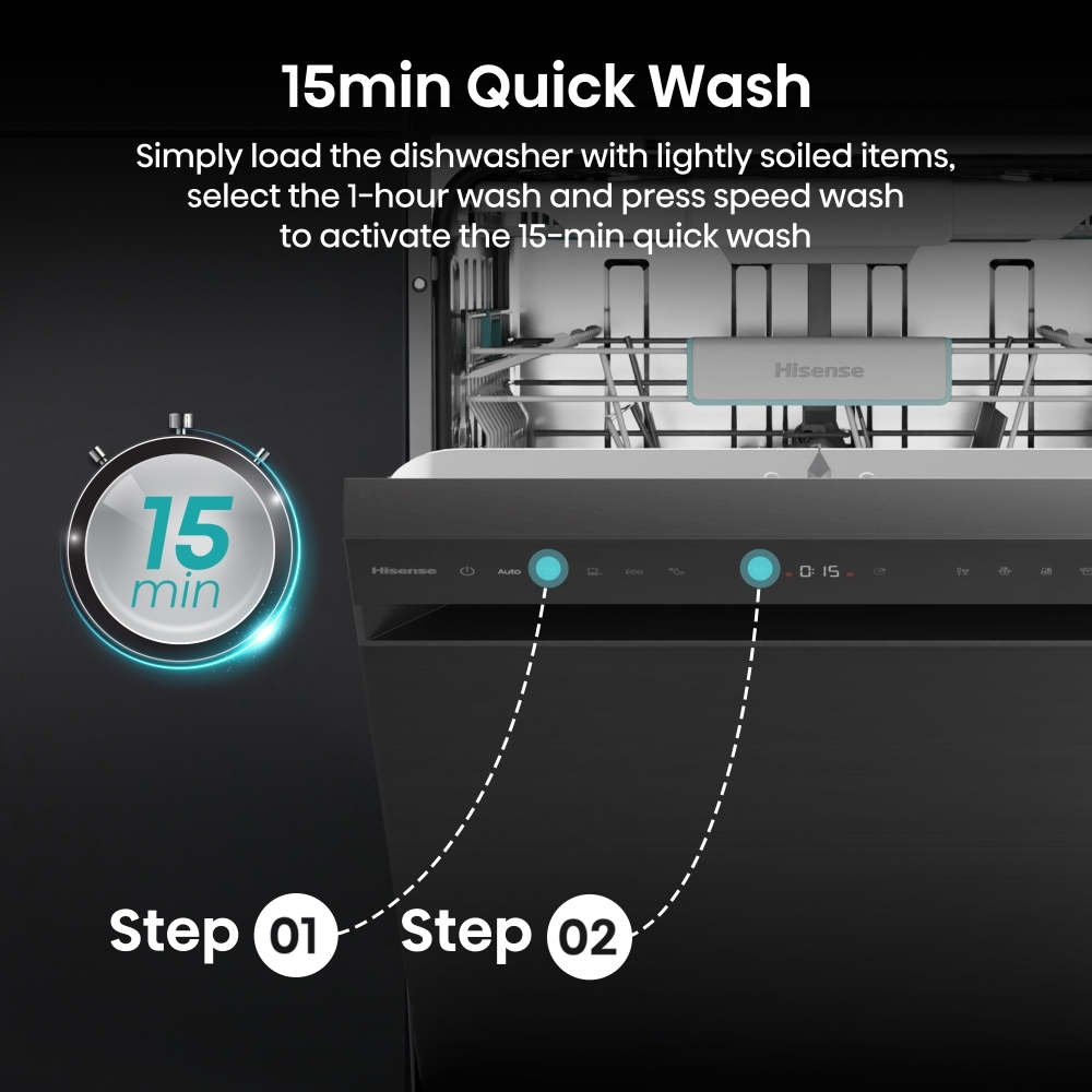 Hisense HS663A90BXUK Dishwasher, 16 Place Settings, Black, A Rated