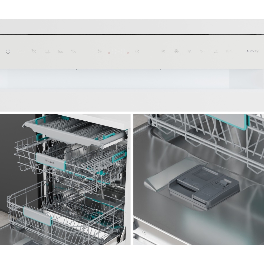 Hisense HS663A90WUK Dishwasher, 16 Place Settings, White, A Rated