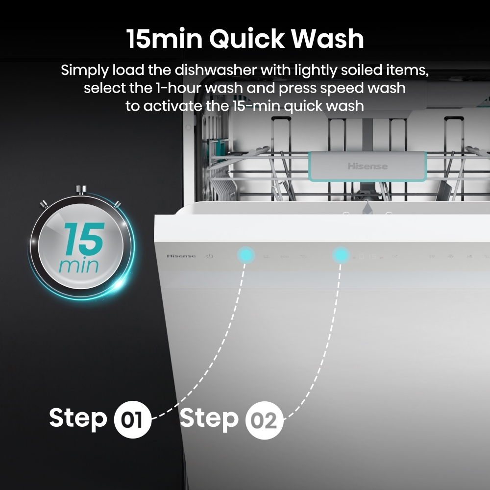 Hisense HS663A90WUK Dishwasher, 16 Place Settings, White, A Rated