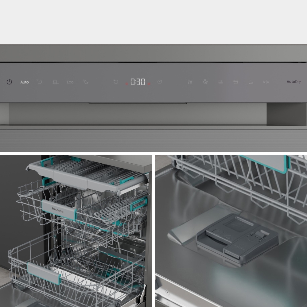 Hisense HS663A90XUK Dishwasher, 16 Place Settings, Stainless Steel, A Rated