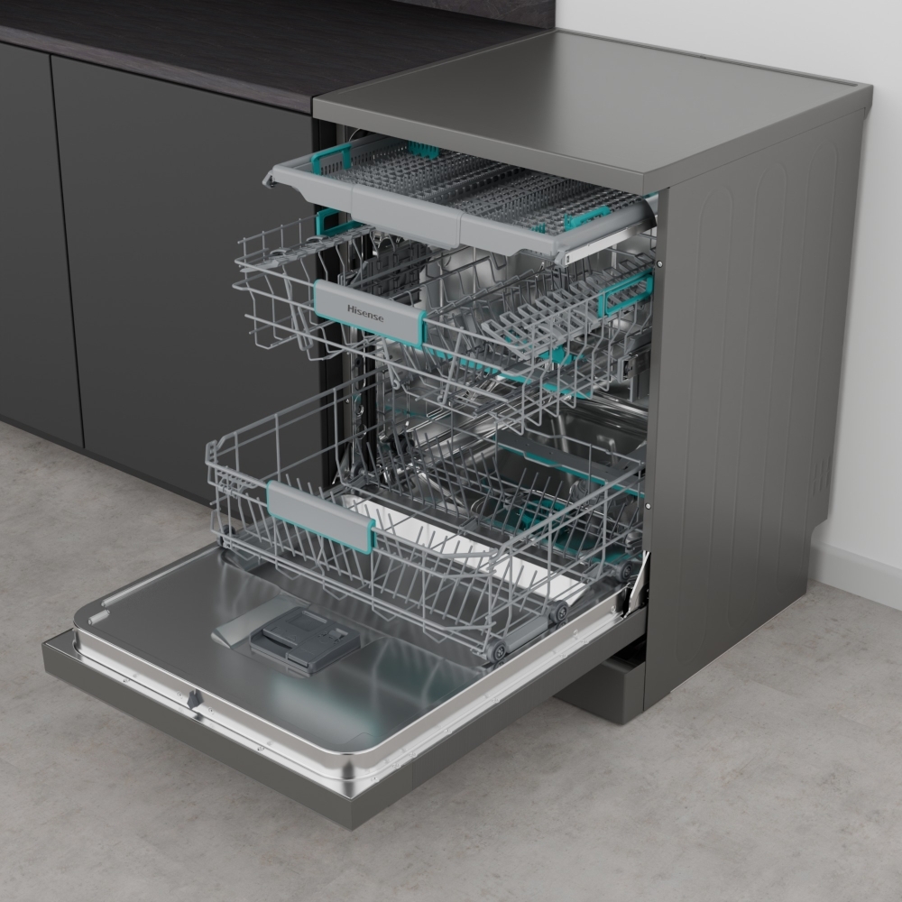 Hisense HS663A90XUK Dishwasher, 16 Place Settings, Stainless Steel, A Rated