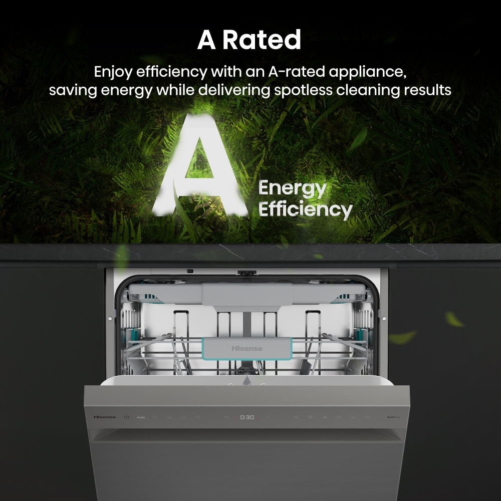 Hisense HS663A90XUK Dishwasher, 16 Place Settings, Stainless Steel, A Rated