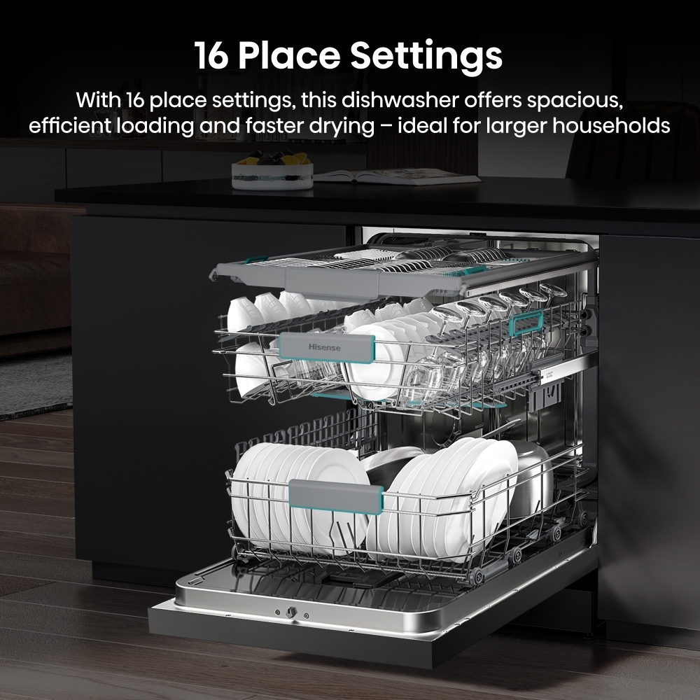 Hisense HS663A90XUK Dishwasher, 16 Place Settings, Stainless Steel, A Rated