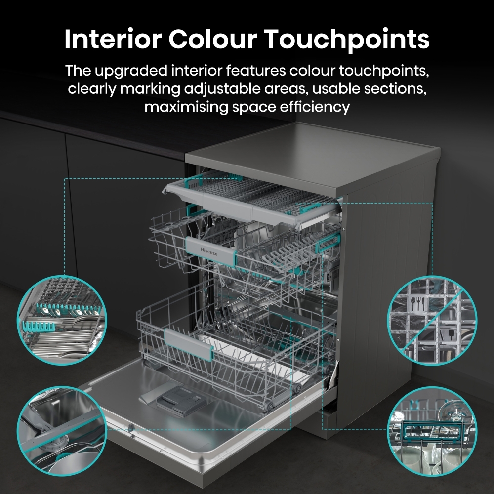 Hisense HS663A90XUK Dishwasher, 16 Place Settings, Stainless Steel, A Rated