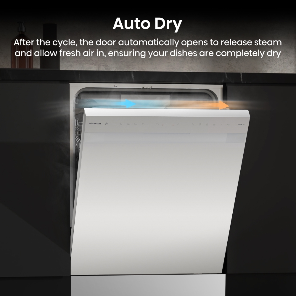 Hisense HS673A90WUK Dishwasher, 16 Place Settings, White, A Rated