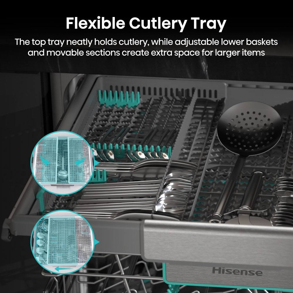 Hisense HS673A90XUK Dishwasher, 16 Place Settings, Stainless Steel, A Rated