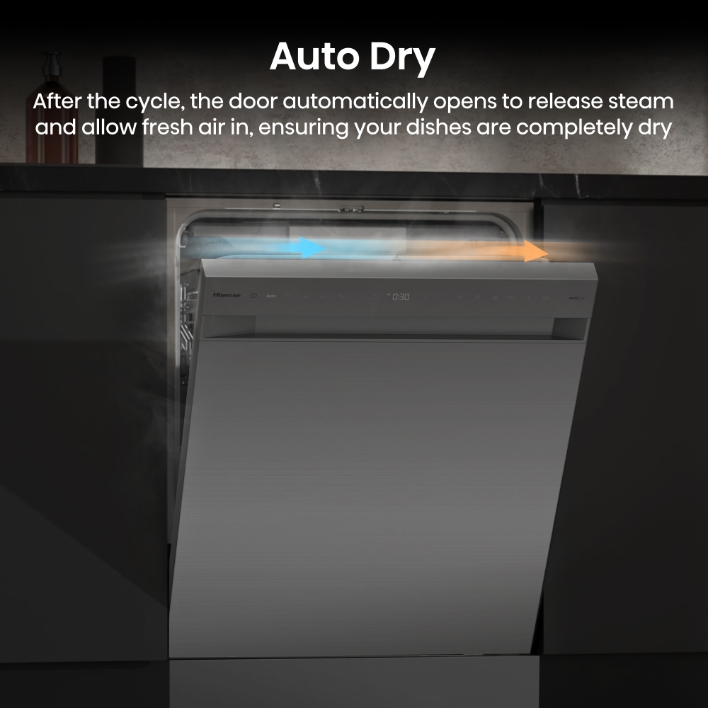 Hisense HS673A90XUK Dishwasher, 16 Place Settings, Stainless Steel, A Rated