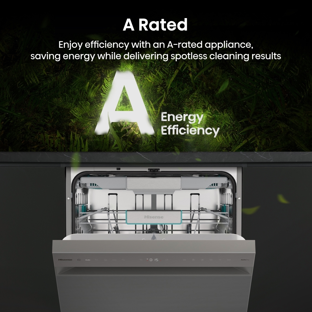 Hisense HS673A90XUK Dishwasher, 16 Place Settings, Stainless Steel, A Rated