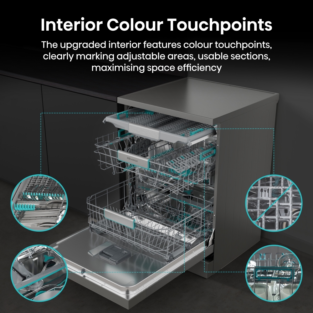 Hisense HS673A90XUK Dishwasher, 16 Place Settings, Stainless Steel, A Rated