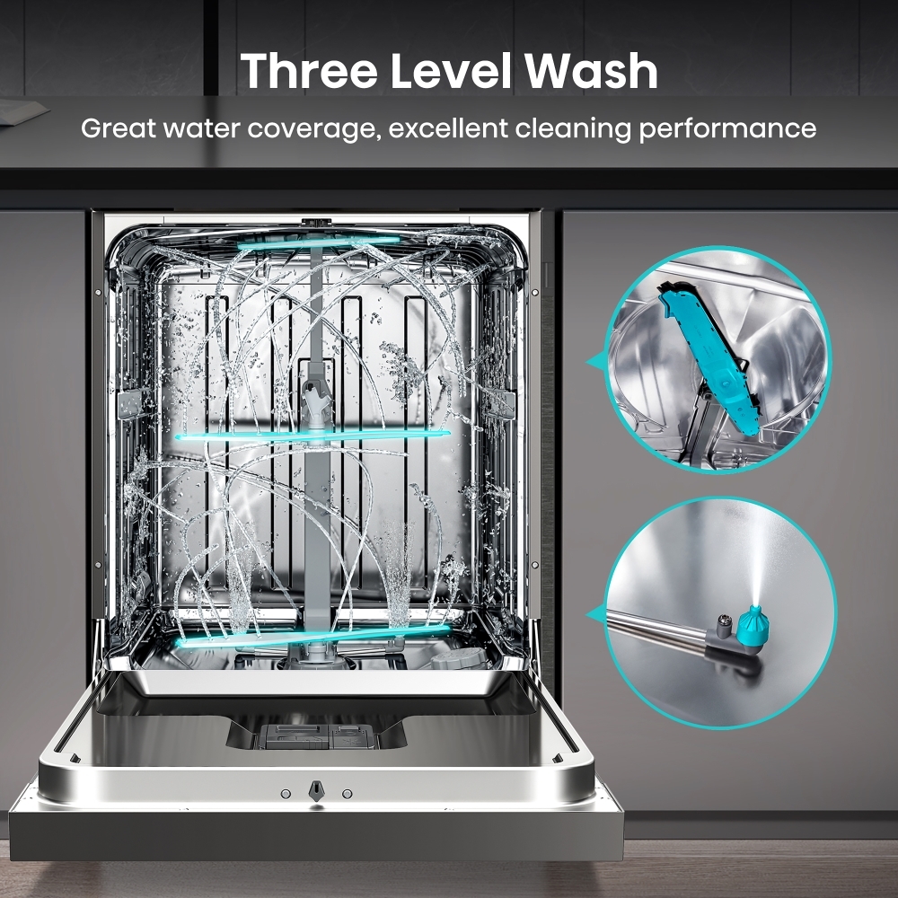 Hisense HS673C60XUK Dishwasher, 16 Place Settings, Stainless Steel, C Rated