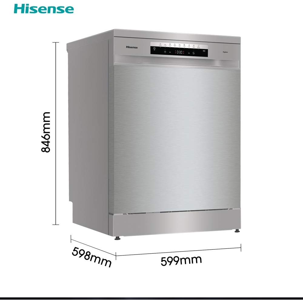 Hisense HS693C60XADUK Dishwasher, 16 Place Settings, Stainless Steel, C Rated
