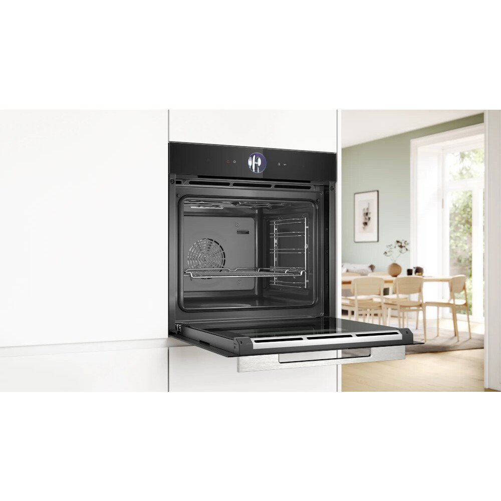 Bosch HSG7364B1B Series 8 Built-In Electric Single Oven with Steam Function, Black, A+ Rated