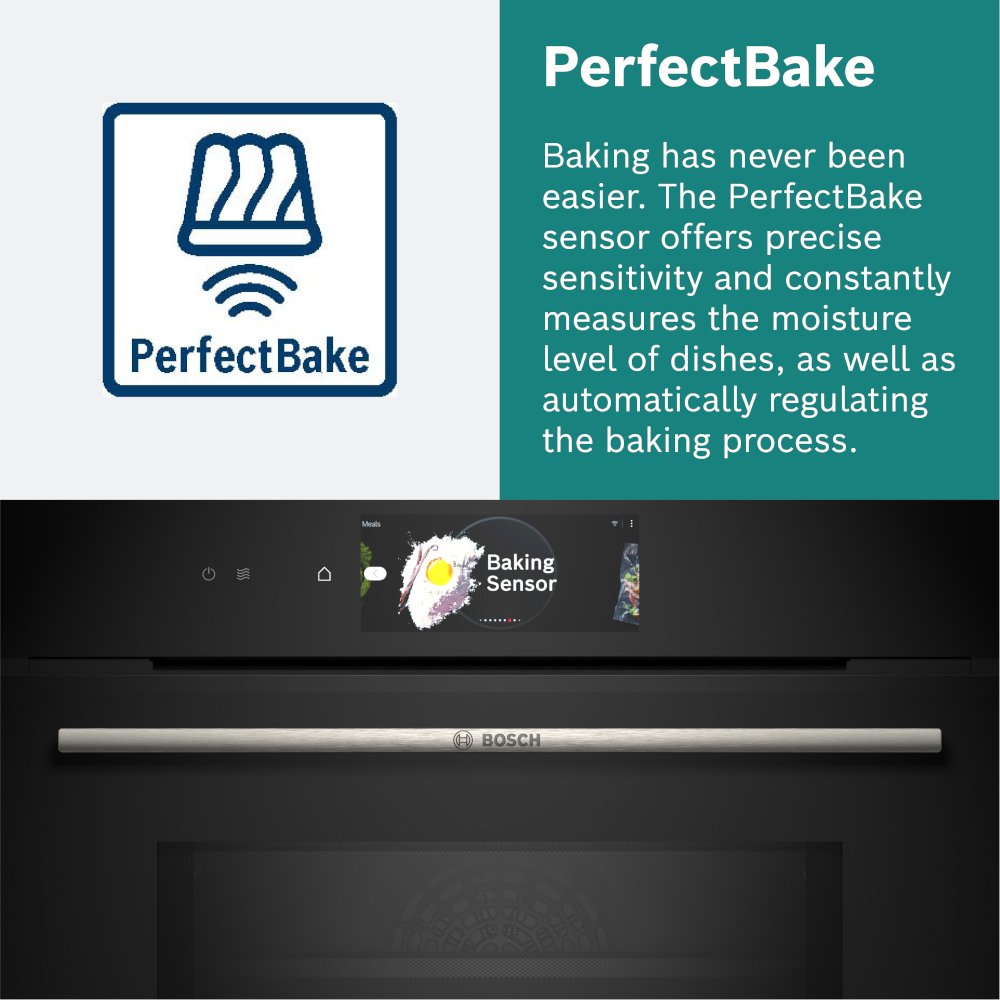 Bosch HSG7364B1B Series 8 Built-In Electric Single Oven with Steam Function, Black, A+ Rated