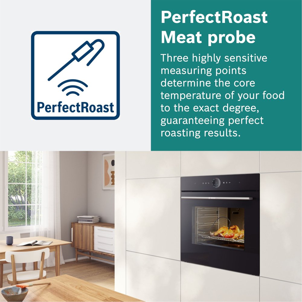 Bosch HSG7364B1B Series 8 Built-In Electric Single Oven with Steam Function, Black, A+ Rated