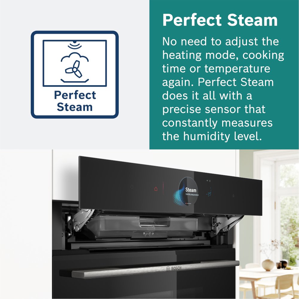 Bosch HSG7364B1B Series 8 Built-In Electric Single Oven with Steam Function, Black, A+ Rated