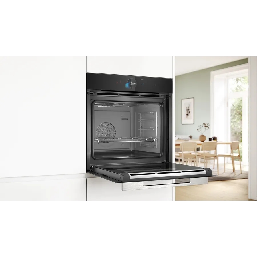 Bosch HSG7584B1 Series 8 Built-In Electric Single Oven with Steam Function, Black, A+ Rated