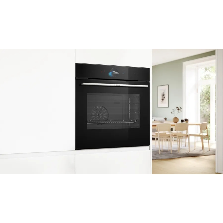 Bosch HSG7584B1 Series 8 Built-In Electric Single Oven with Steam Function, Black, A+ Rated
