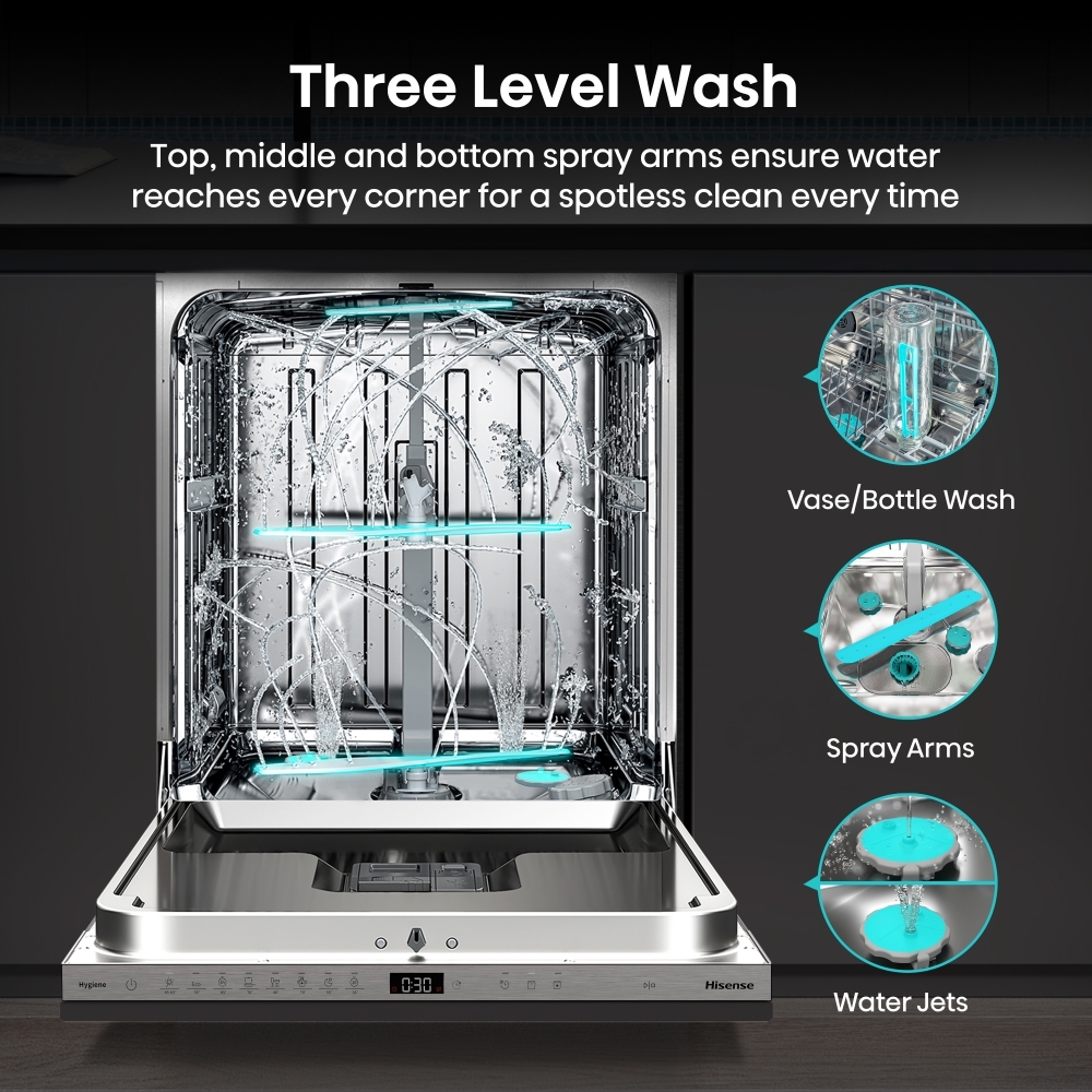 Hisense HV16AUK Fully Integrated Dishwasher, 16 Place Settings, A Rated