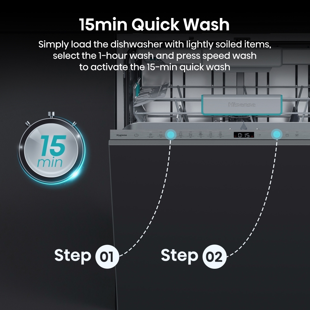 Hisense HV16AUK Fully Integrated Dishwasher, 16 Place Settings, A Rated