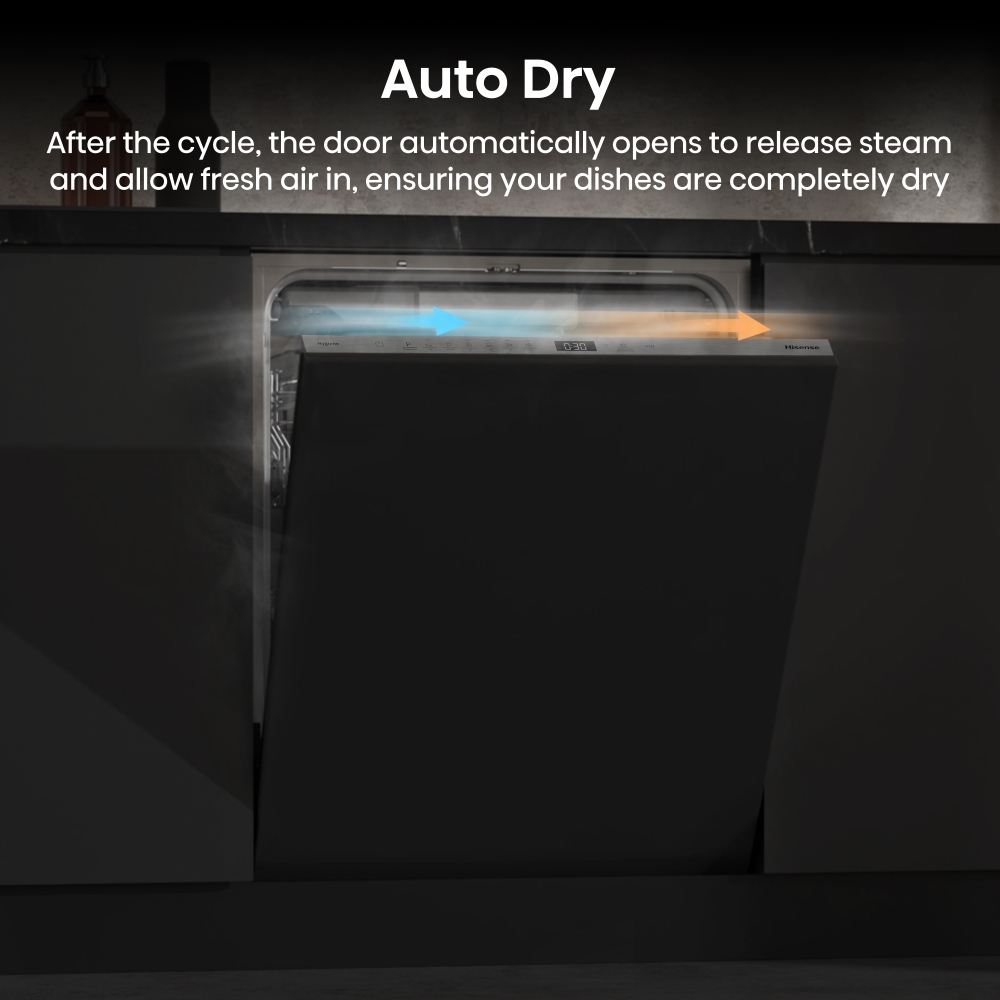 Hisense HV16CUK Fully Integrated Dishwasher, 16 Place Settings, C Rated