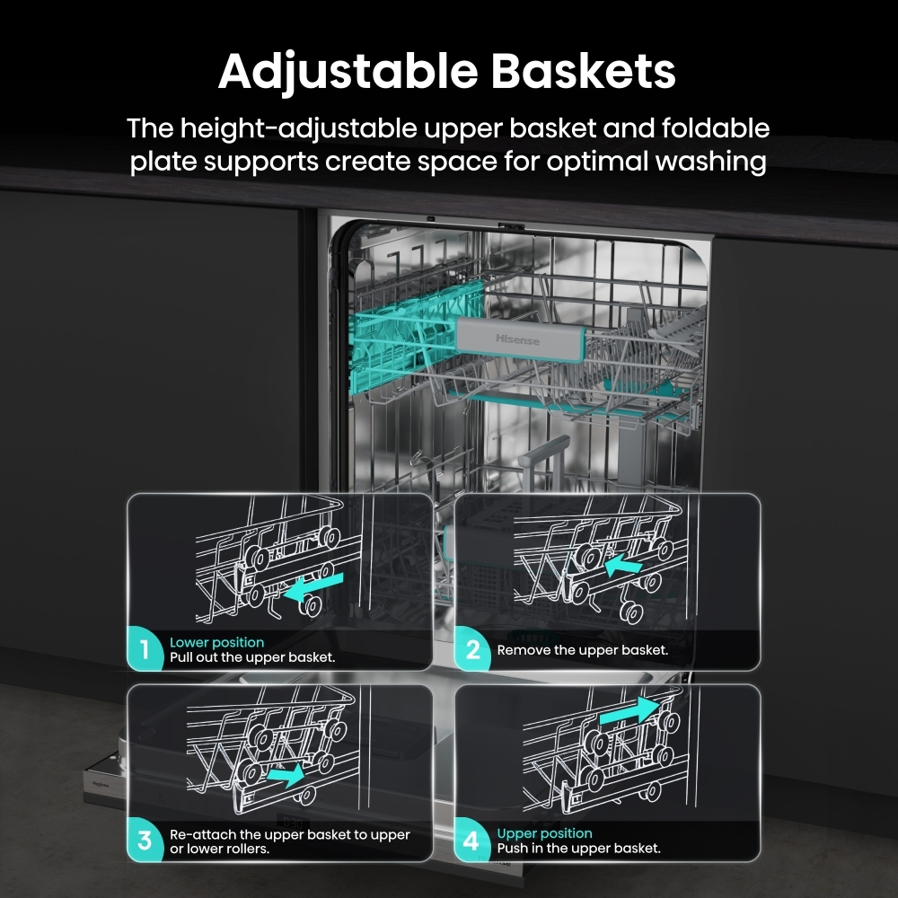 Hisense HV642C65UK Fully Integrated Dishwasher, 14 Place Settings, C Rated