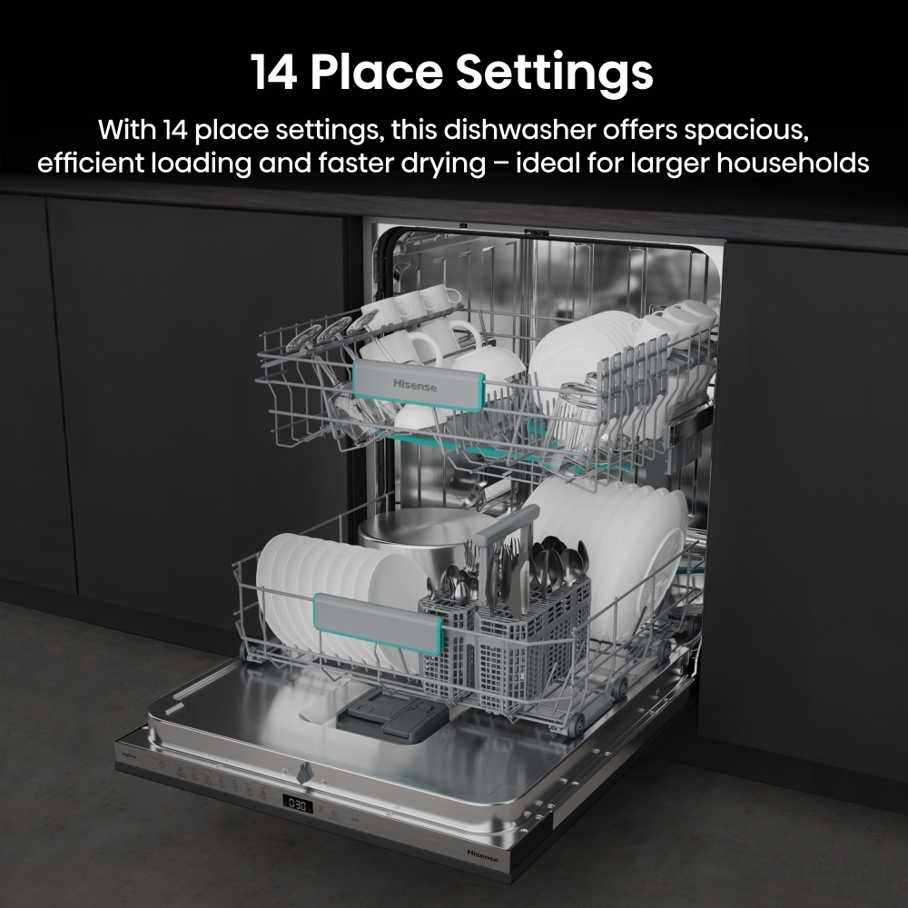 Hisense HV642C65UK Fully Integrated Dishwasher, 14 Place Settings, C Rated