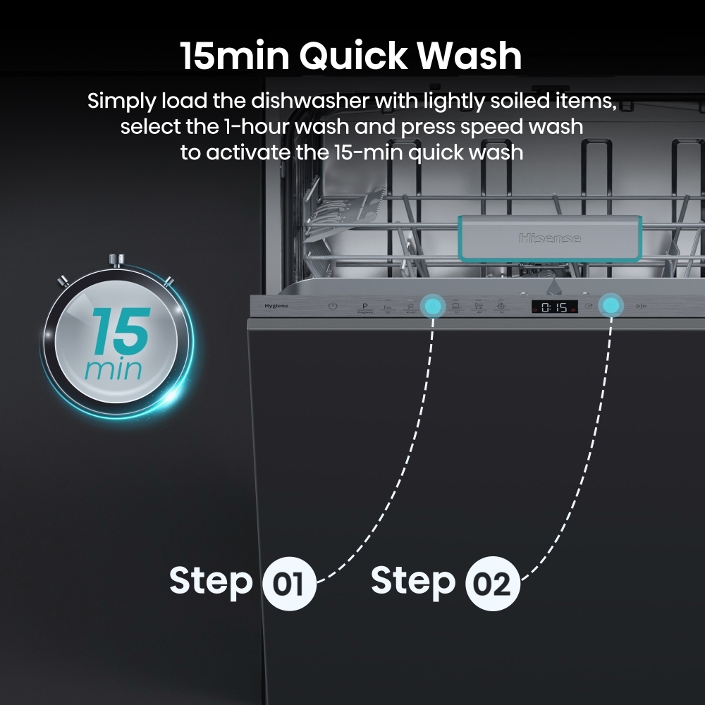 Hisense HV642C65UK Fully Integrated Dishwasher, 14 Place Settings, C Rated