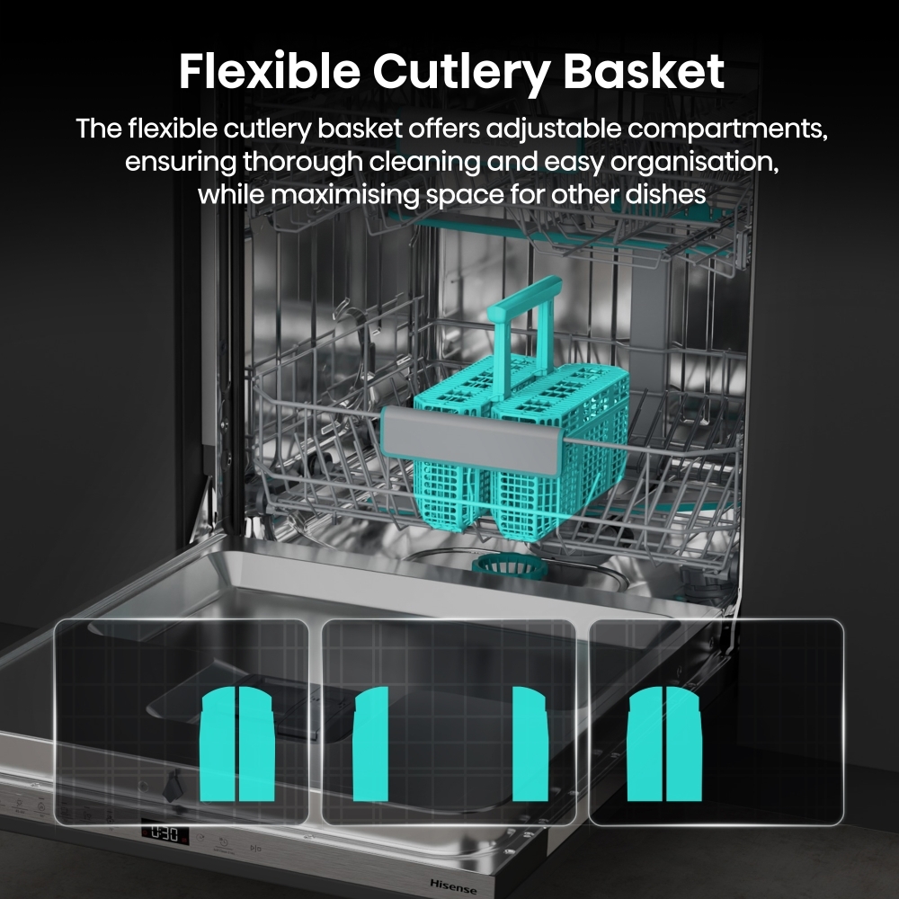 Hisense HV642C65UK Fully Integrated Dishwasher, 14 Place Settings, C Rated