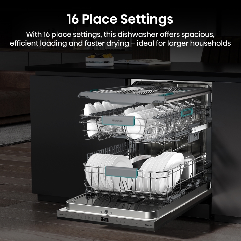 Hisense HV673A60UK Fully Integrated Dishwasher, 16 Place Settings, A Rated