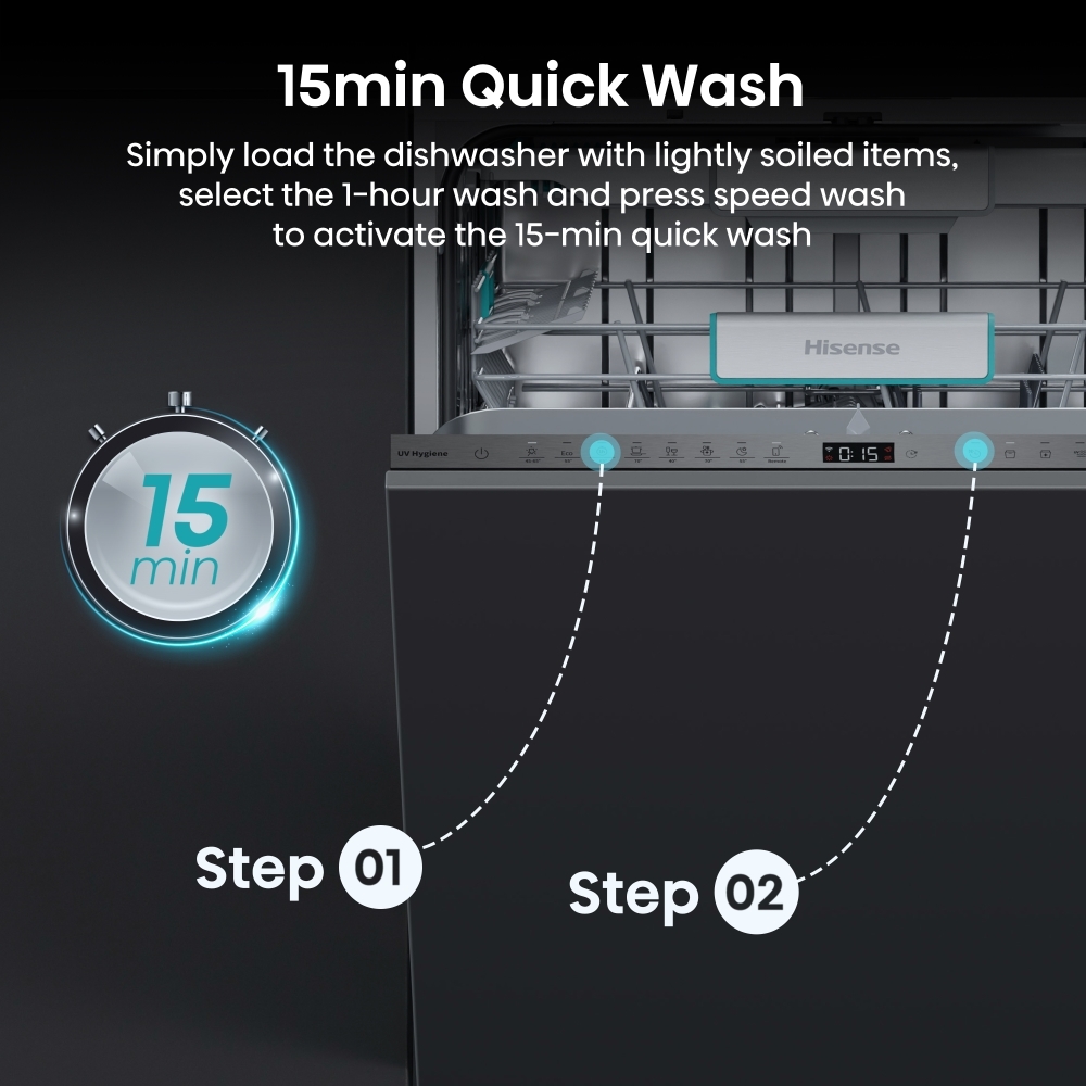 Hisense HV693A60UVADUK Fully Integrated Dishwasher, 16 Place Settings, A Rated