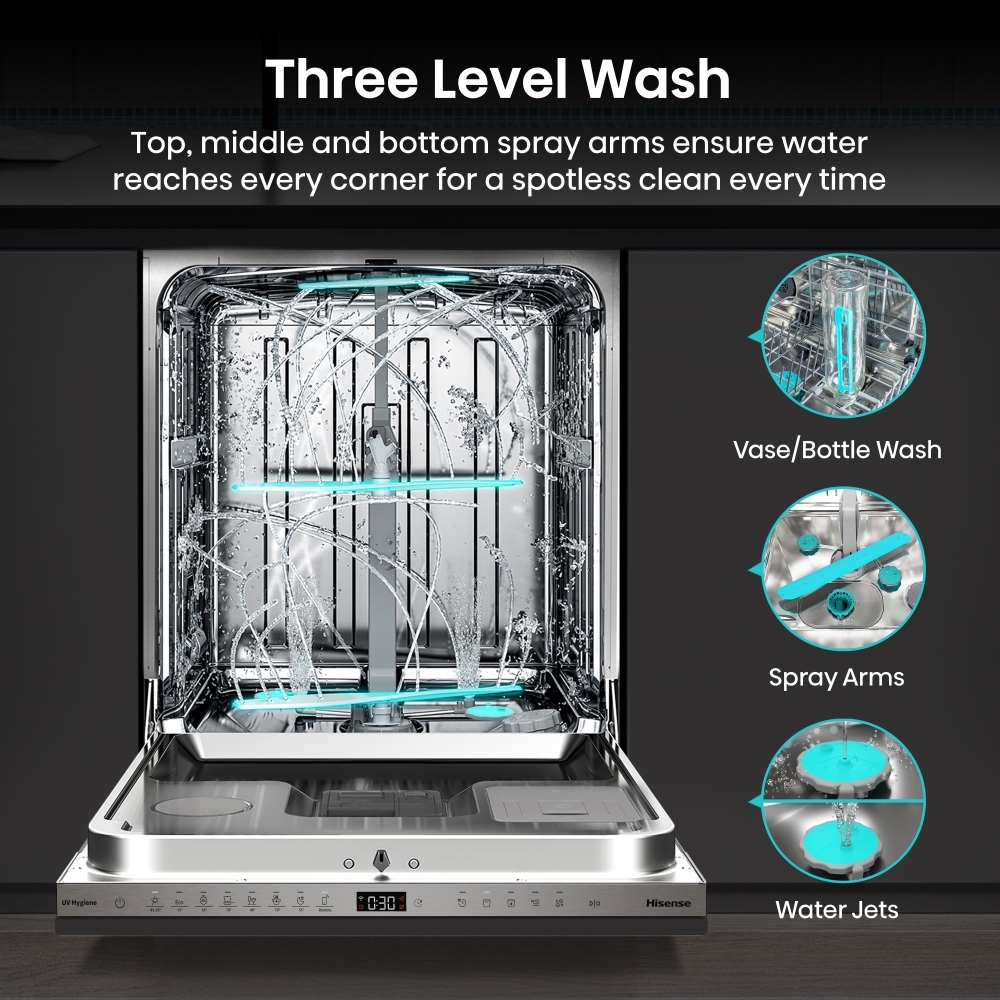 Hisense HV693A60UVADUK Fully Integrated Dishwasher, 16 Place Settings, A Rated