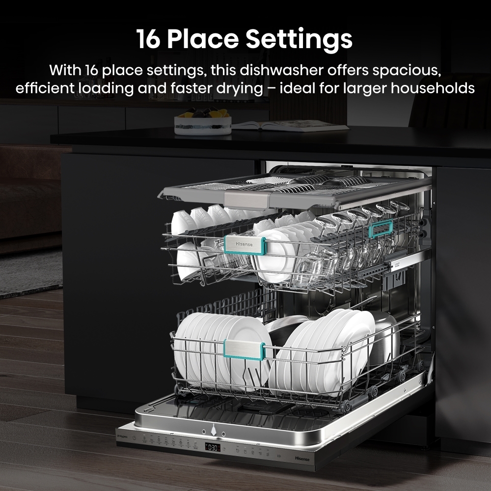 Hisense HV693A60UVADUK Fully Integrated Dishwasher, 16 Place Settings, A Rated