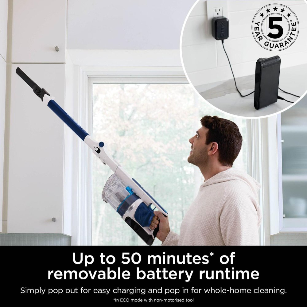 Shark IZ380UK PowerPro Cordless Stick Vacuum Cleaner with Anti Hair Wrap & Floor Detect, Blue