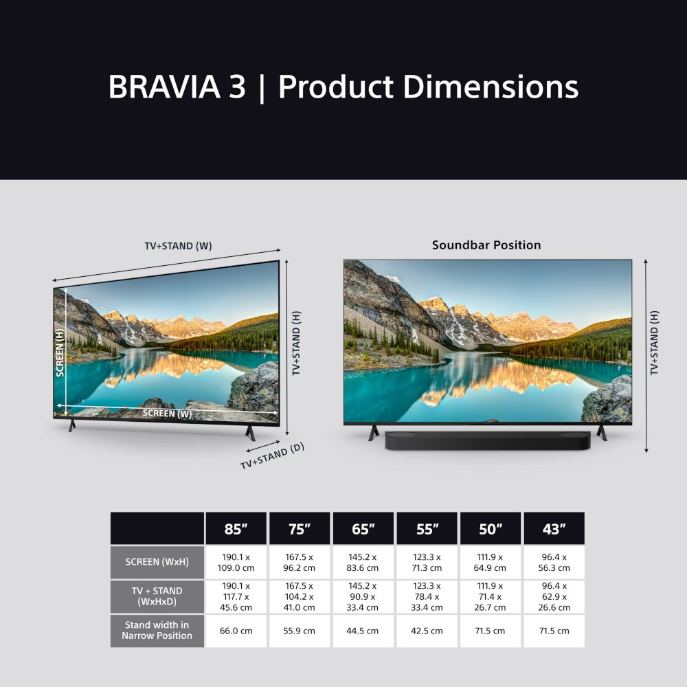 Sony K43S38BP.UKA BRAVIA 3 43" LED Smart Television, 4K Ultra HD, Black, E Rated